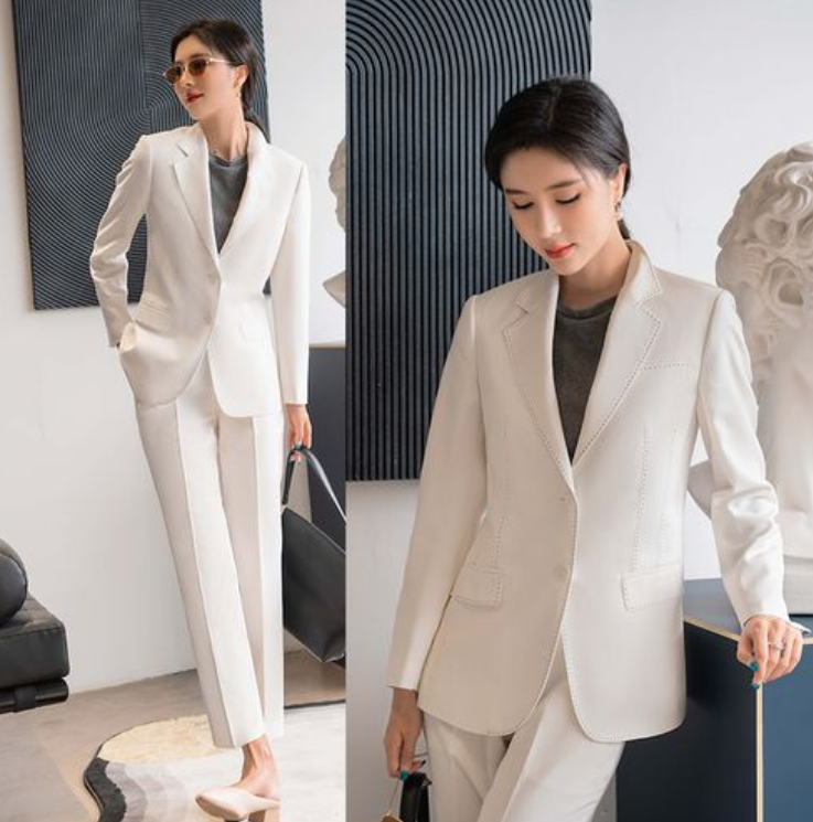 白色女士小西裝套裝，職業女士西裝氣質高雅,果斷干練